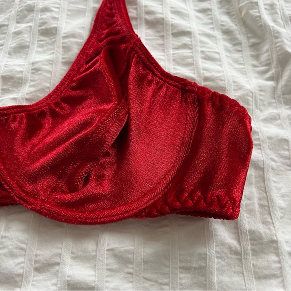 VTG Chilipepper Lingerie Sexy Red Velvet Bra, 36B - Picture 7 of 9